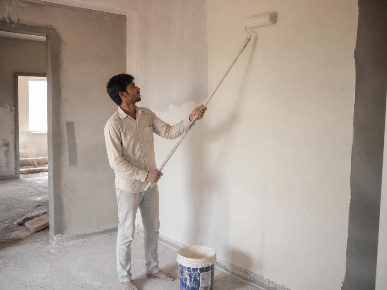 Interior wall being roller-coated on an active BRYX site